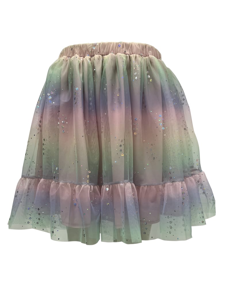 Back of a size 1X Smak Parlour Rainbow Tulle Twirl Power Flare Skirt in Purple Rainbow by Smak Parlour. | dia_product_style_image_id:298640